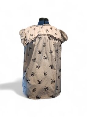 SHEIN Cream Blouse with Black Bow Print and Ruffle Yoke